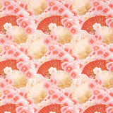 Popeline de coton imprimée éventails fleurs roses - Ribes y Casals