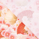 Popeline de coton imprimée éventails fleurs roses - Ribes y Casals