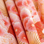 Popeline de coton imprimée éventails fleurs roses - Ribes y Casals