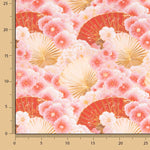 Popeline de coton imprimée éventails fleurs roses - Ribes y Casals