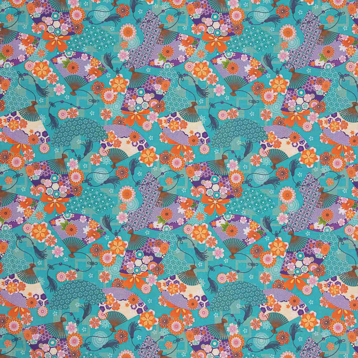 Popeline de coton imprimée Éventails - Ribes y Casals