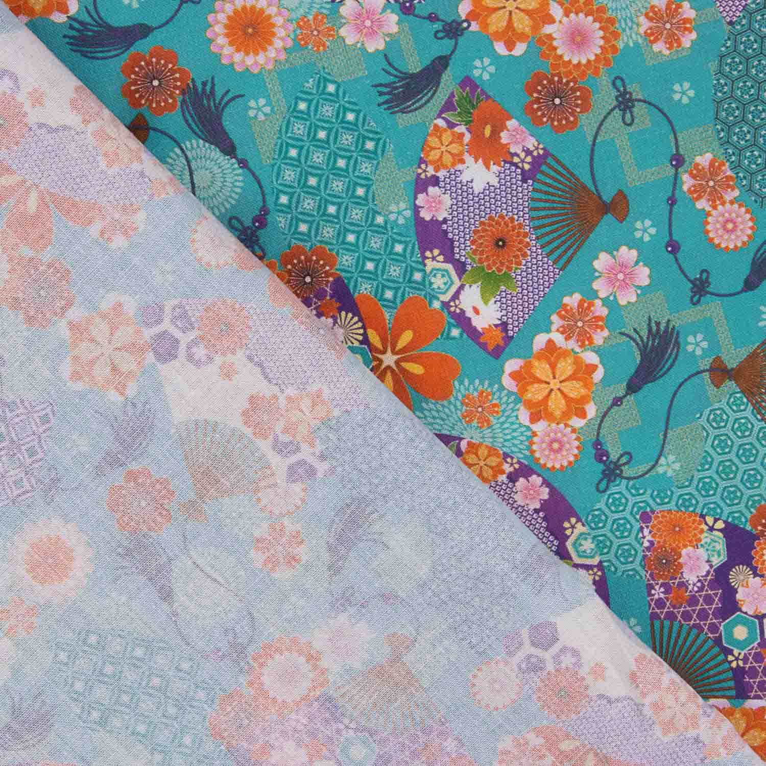 Popeline de coton imprimée Éventails - Ribes y Casals