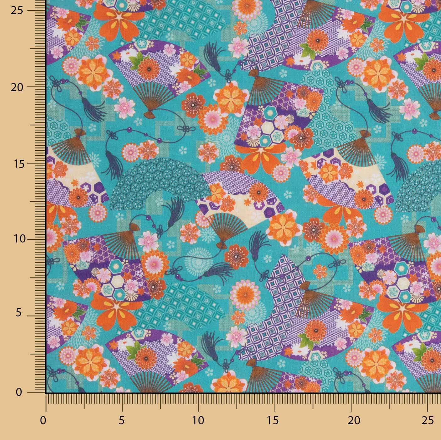 Popeline de coton imprimée Éventails - Ribes y Casals