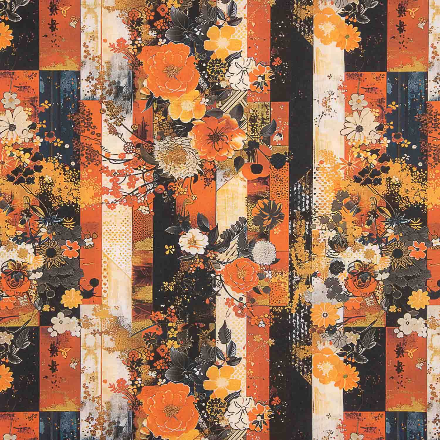 Popeline de coton imprimé floral japonais - Ribes y Casals