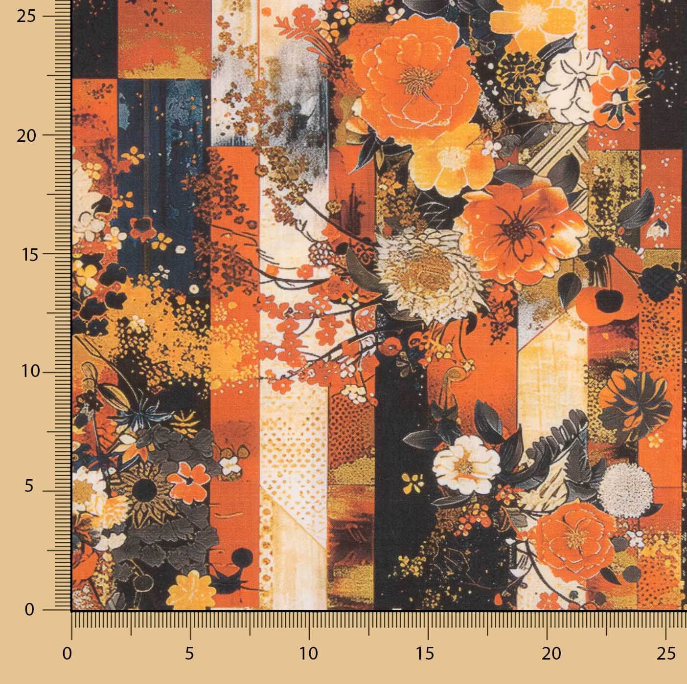 Popeline de coton imprimé floral japonais - Ribes y Casals