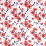 Popeline de coton imprimée branches Sakura corail - Ribes y Casals