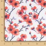 Popeline de coton imprimée branches Sakura corail - Ribes y Casals