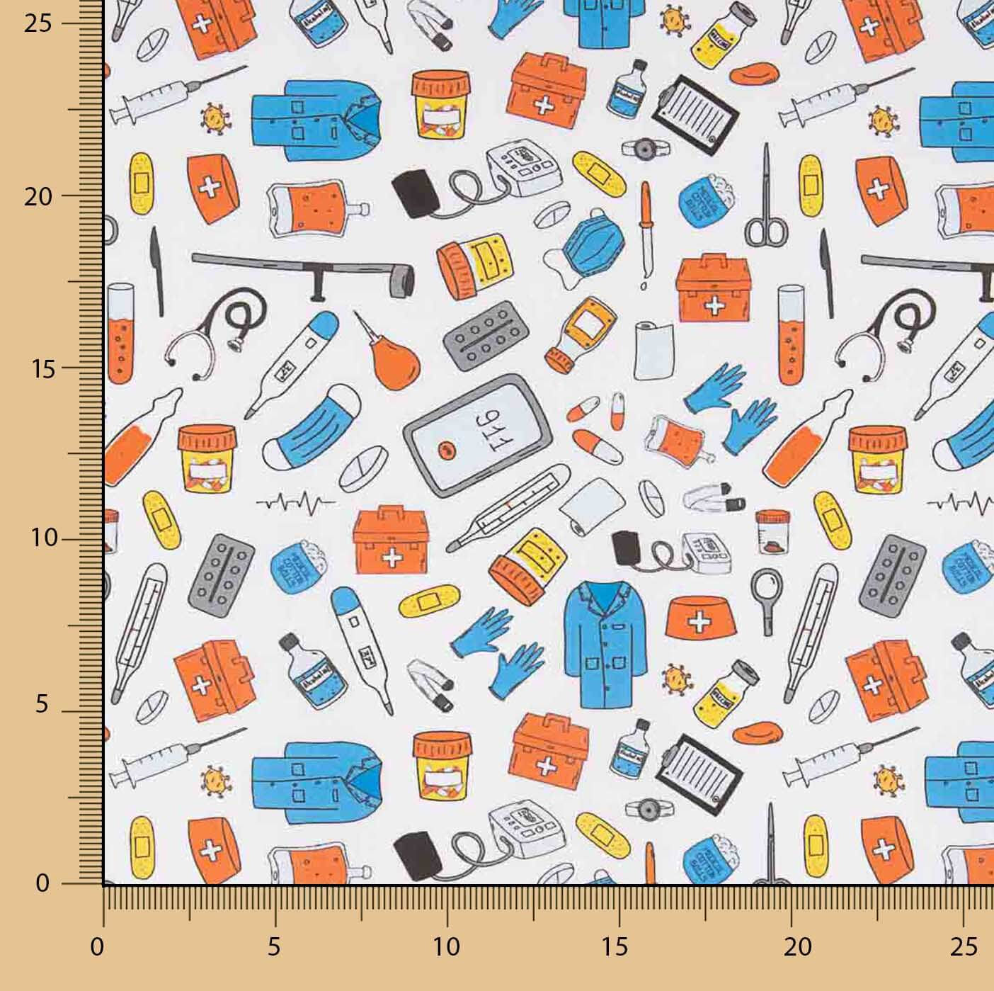 Popeline de coton imprimée Ustensiles médicaux - Ribes y Casals