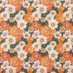 Popeline de coton imprimée fleurs rétro orange - Ribes y Casals