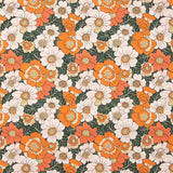 Popeline de coton imprimée fleurs rétro orange - Ribes y Casals