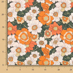 Popeline de coton imprimée fleurs rétro orange - Ribes y Casals