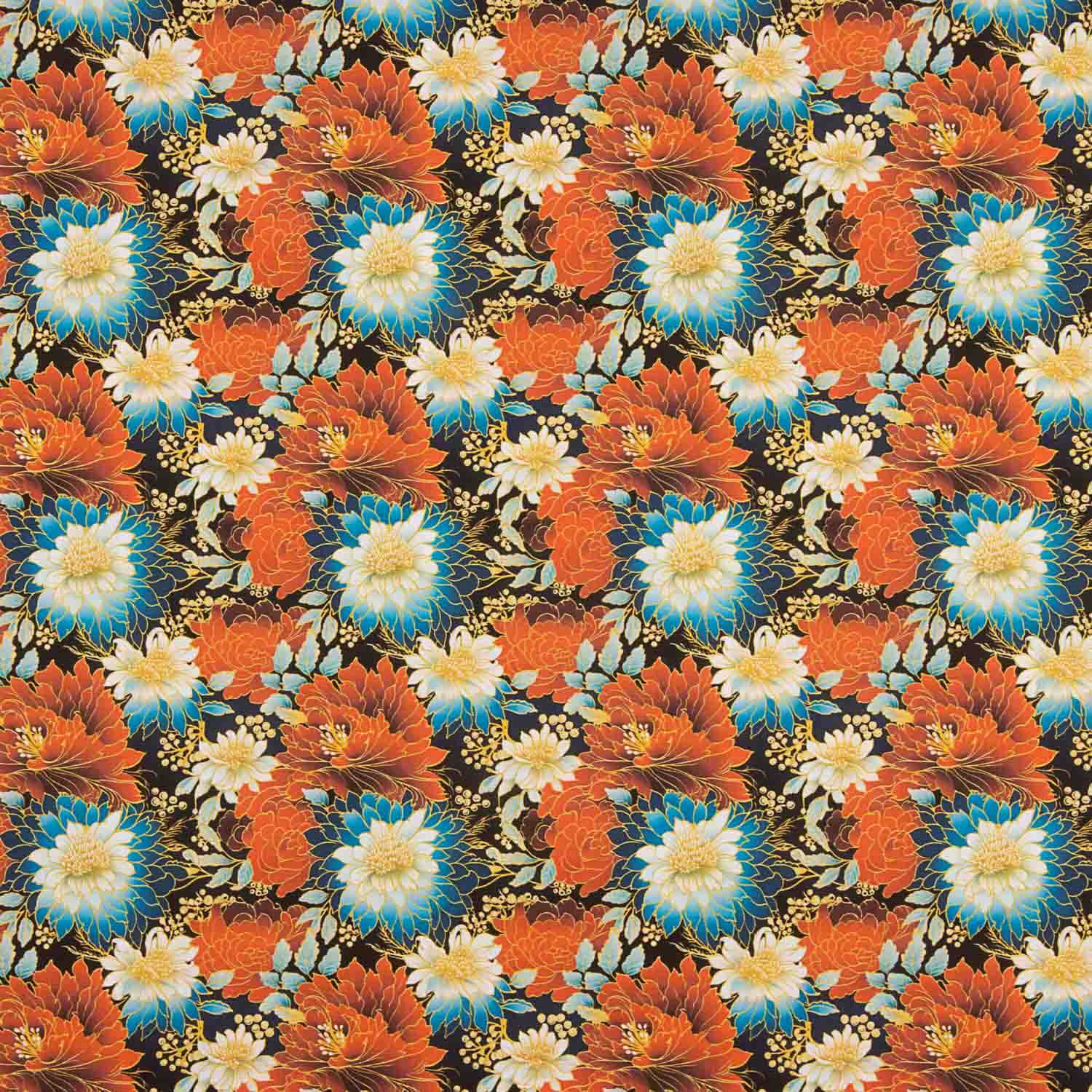 Popeline de coton imprimée fleurs orientales - Ribes y Casals