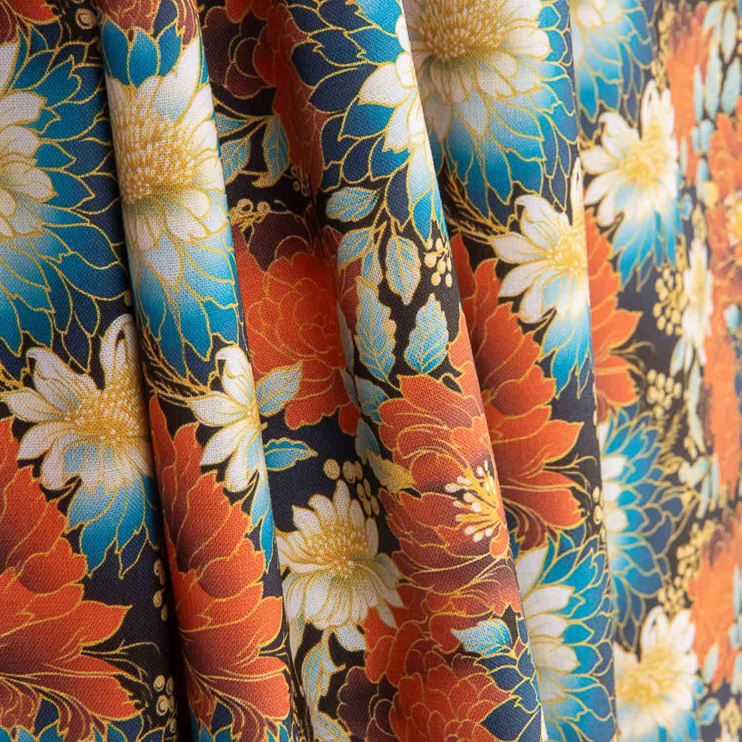 Popeline de coton imprimée fleurs orientales - Ribes y Casals