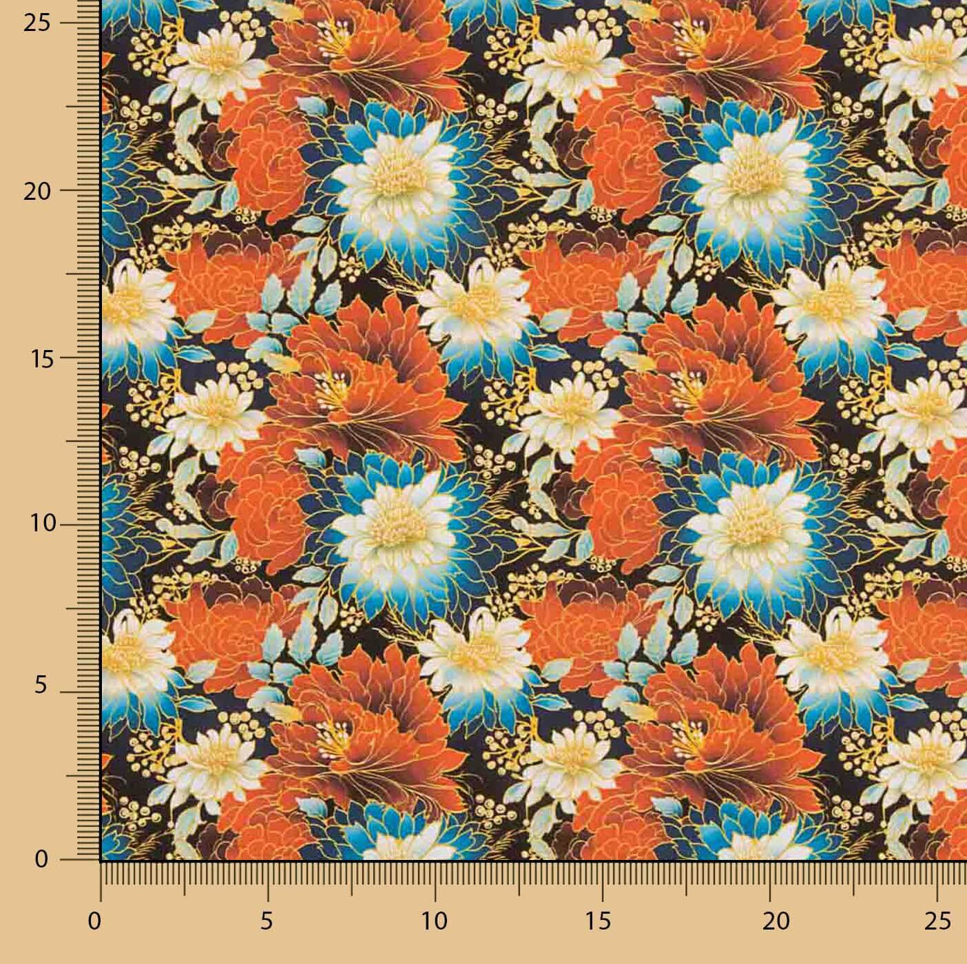 Popeline de coton imprimée fleurs orientales - Ribes y Casals