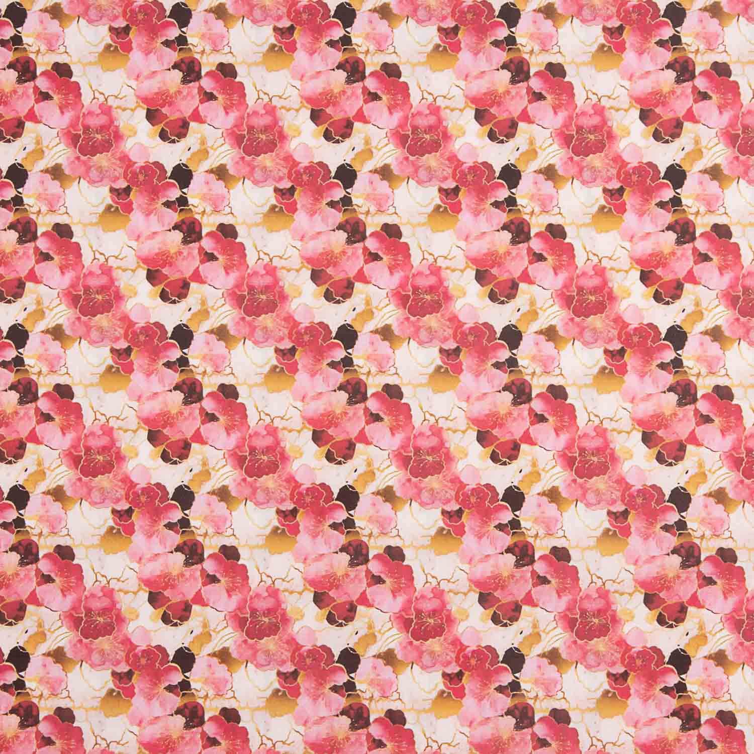 Popeline de coton imprimée fleurs aquarelle rose - Ribes y Casals