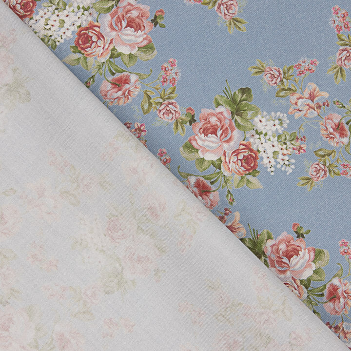 Viyela imprimée roses de Provence bleues - Ribes y Casals