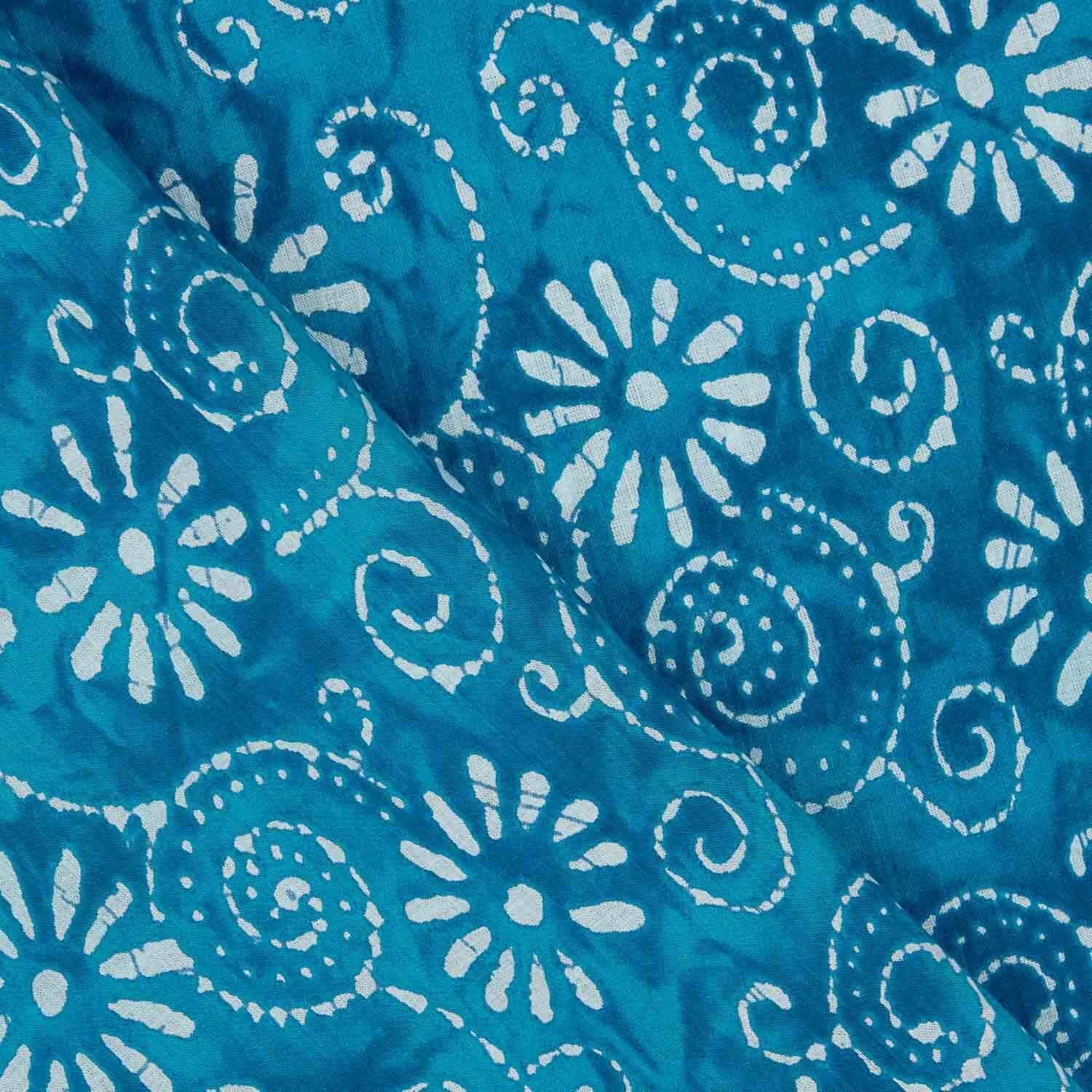 Voile en coton imprimé spirales batik turquoise - Ribes y Casals