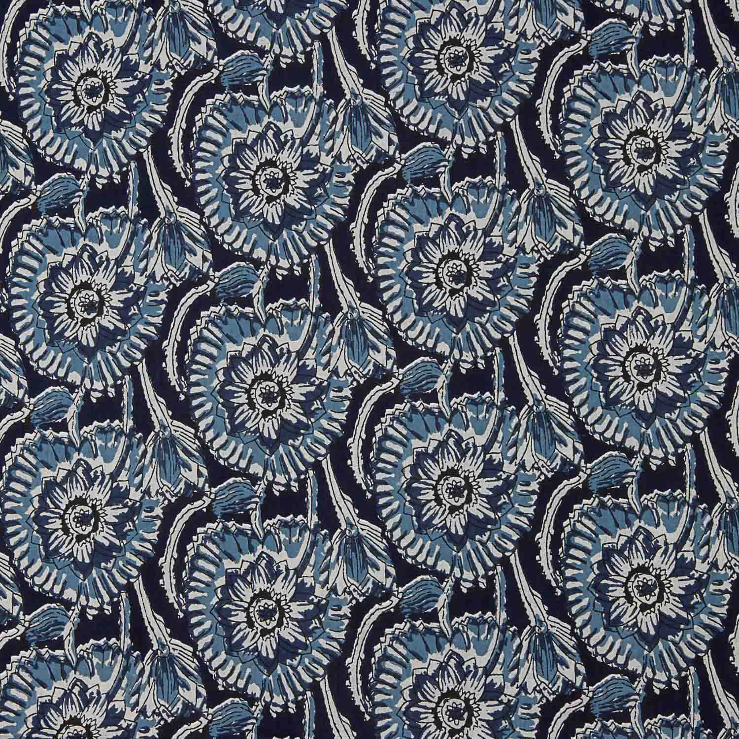 Voile en coton imprimé de fleurs indigo nocturne - Ribes y Casals