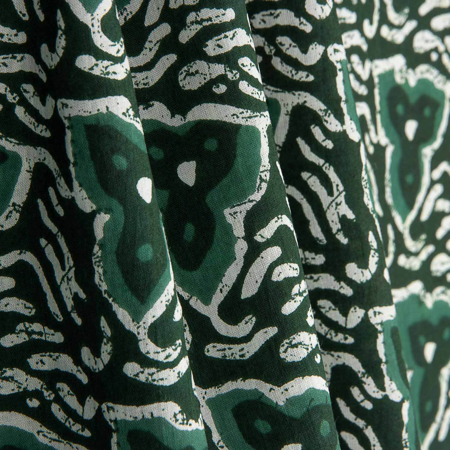 Voile en coton imprimé tribal biologique vert - Ribes y Casals