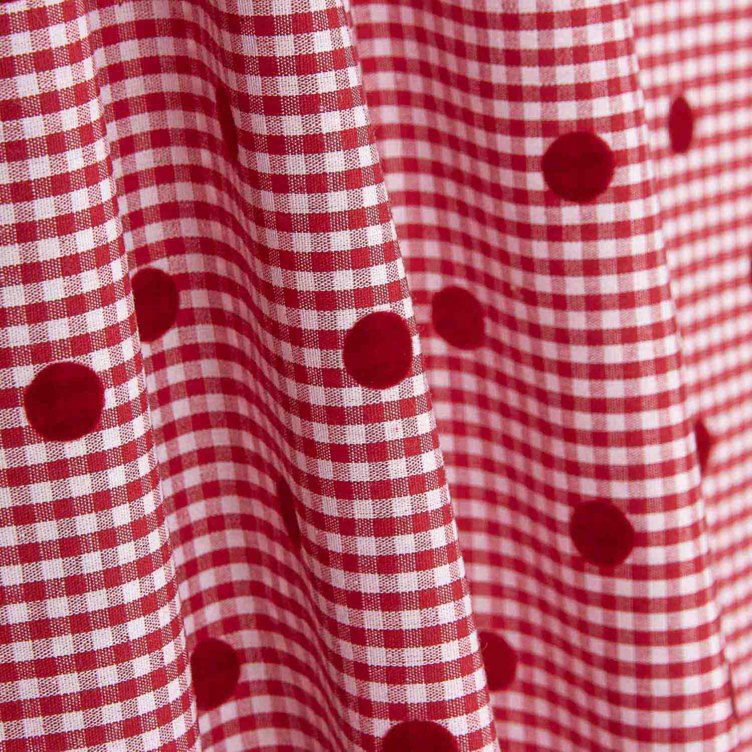 Chutes de coton vichy rouge floqué à pois rouges - Différentes dimensions x largeur de 150 cm - Ribes y Casals