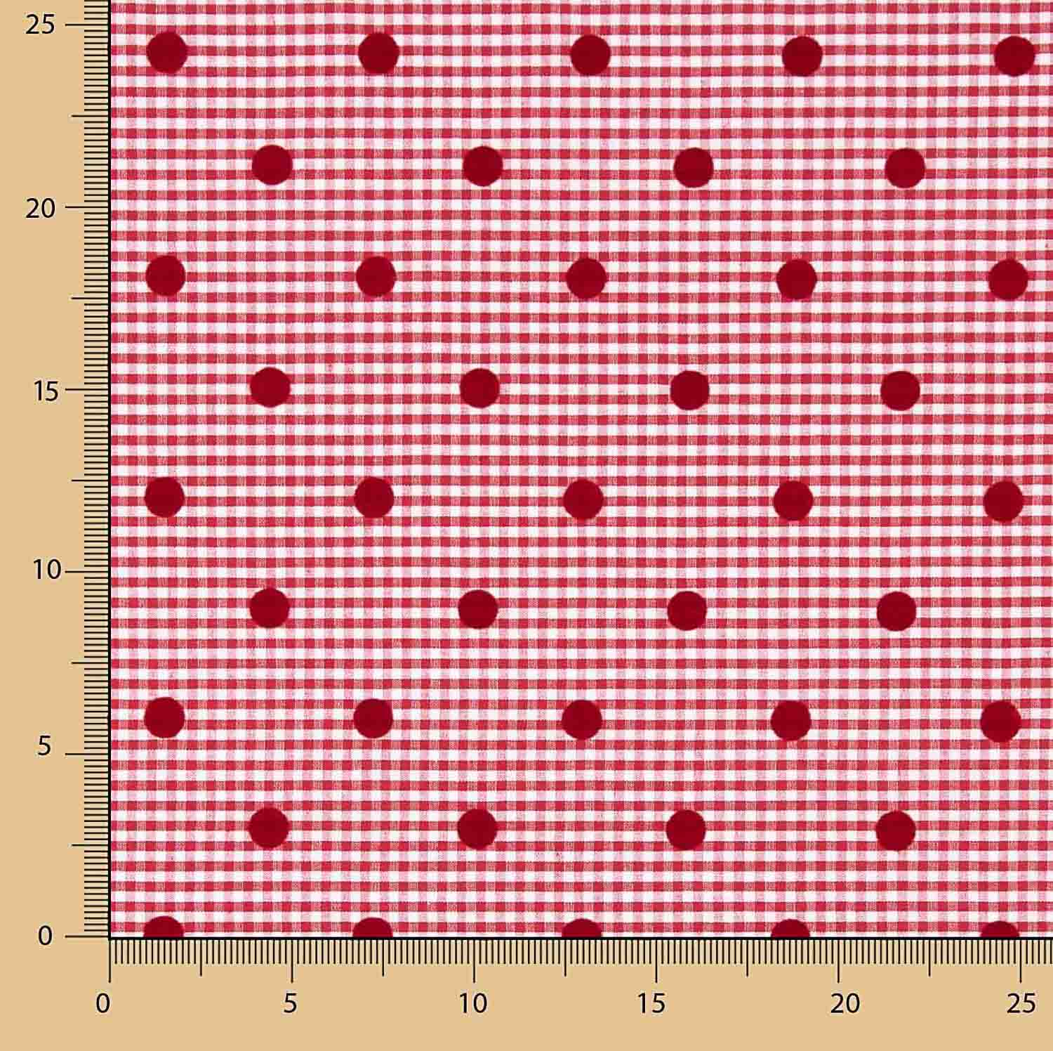 Chutes de coton vichy rouge floqué à pois rouges - Différentes dimensions x largeur de 150 cm - Ribes y Casals