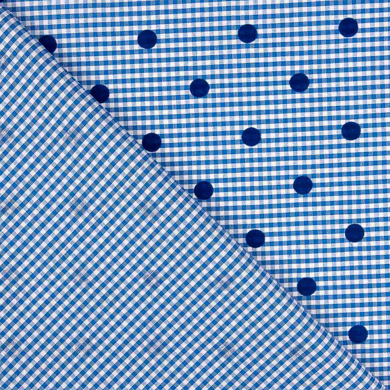 Chutes de coton vichy bleu floqué à pois azur - Différentes dimensions x largeur de 150 cm - Ribes y Casals