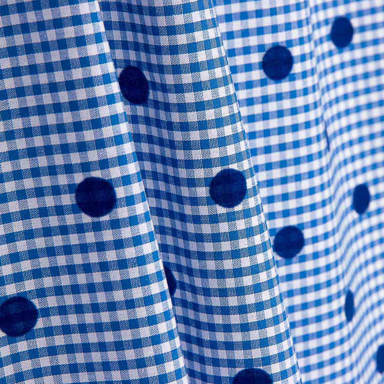 Chutes de coton vichy bleu floqué à pois azur - Différentes dimensions x largeur de 150 cm - Ribes y Casals