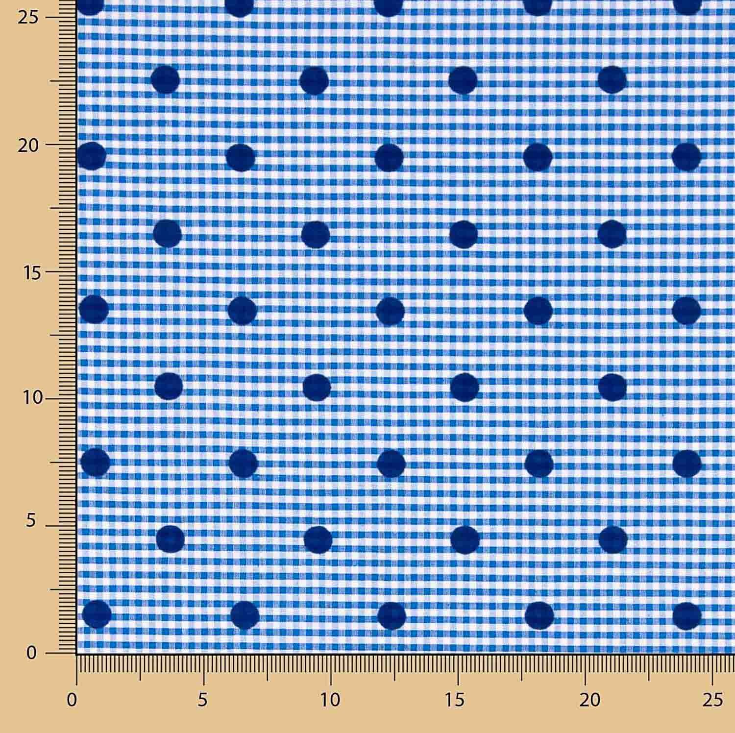 Chutes de coton vichy bleu floqué à pois azur - Différentes dimensions x largeur de 150 cm - Ribes y Casals