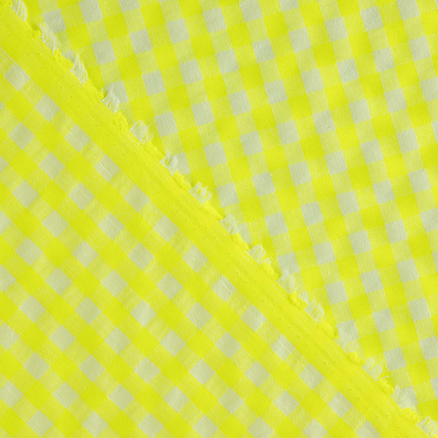 Popeline Seersucker à carreaux jaune fluo - Ribes y Casals
