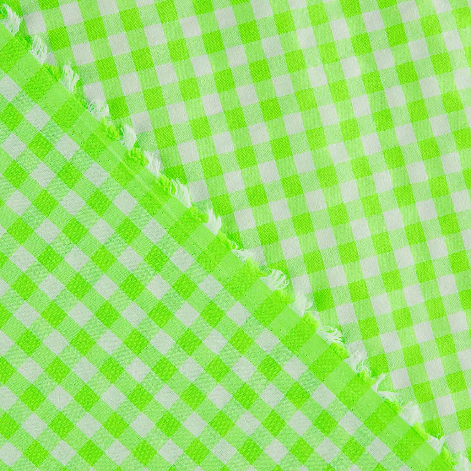 Popeline Seersucker à carreaux vert fluo - Ribes y Casals