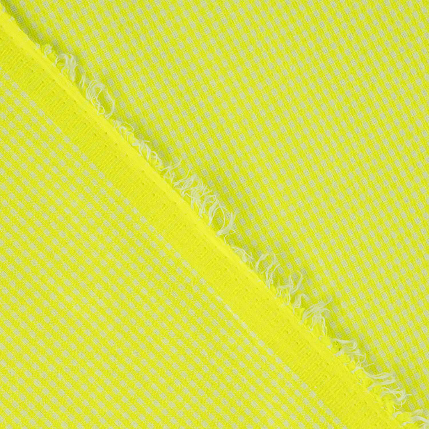 Popeline Seersucker à petits carreaux jaune fluo - Ribes y Casals