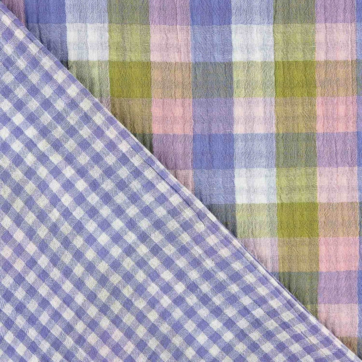 Double gaze réversible à carreaux pastel – Finition froissée - Ribes y Casals