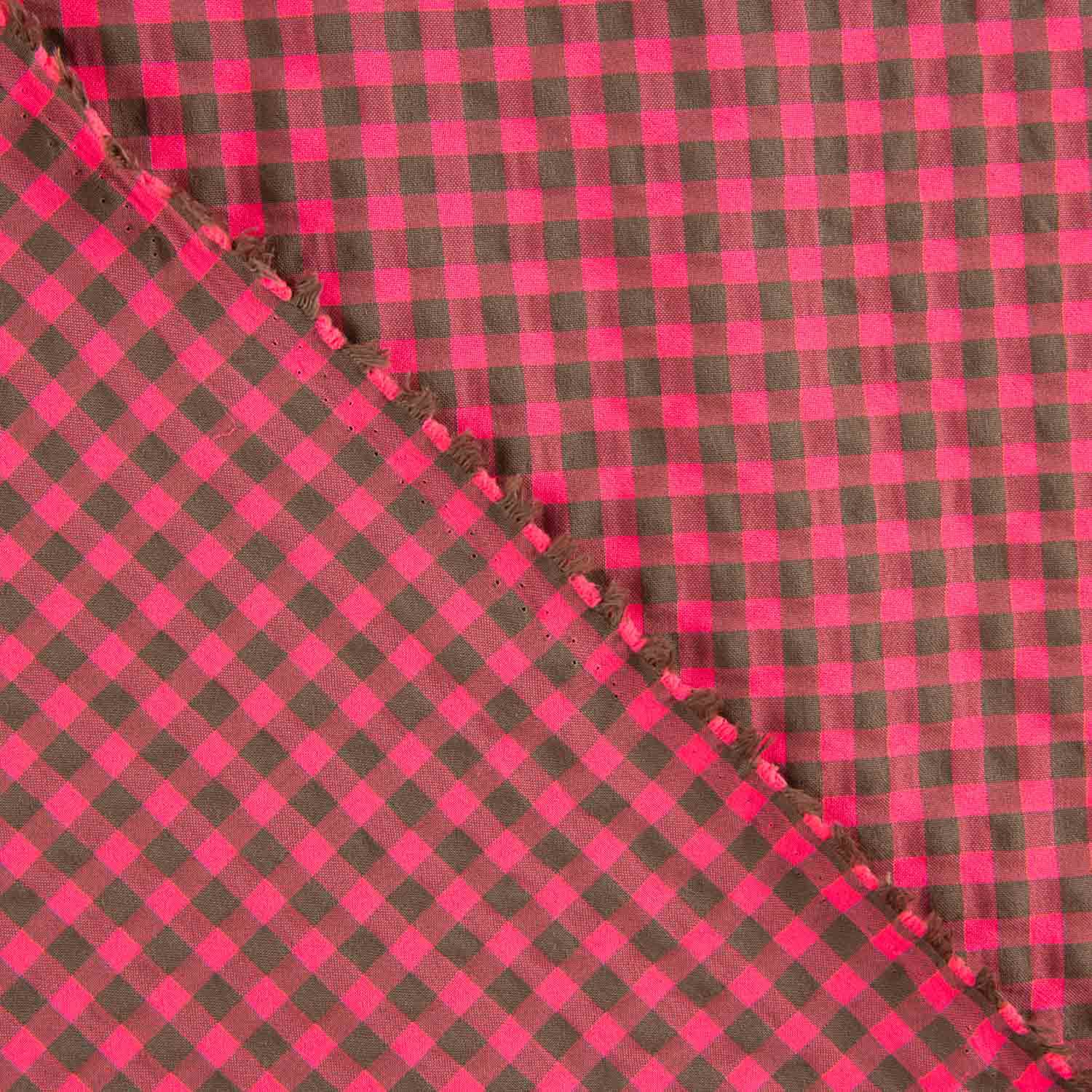 Tissu Seersucker à carreaux vichy rose et gris - Ribes y Casals
