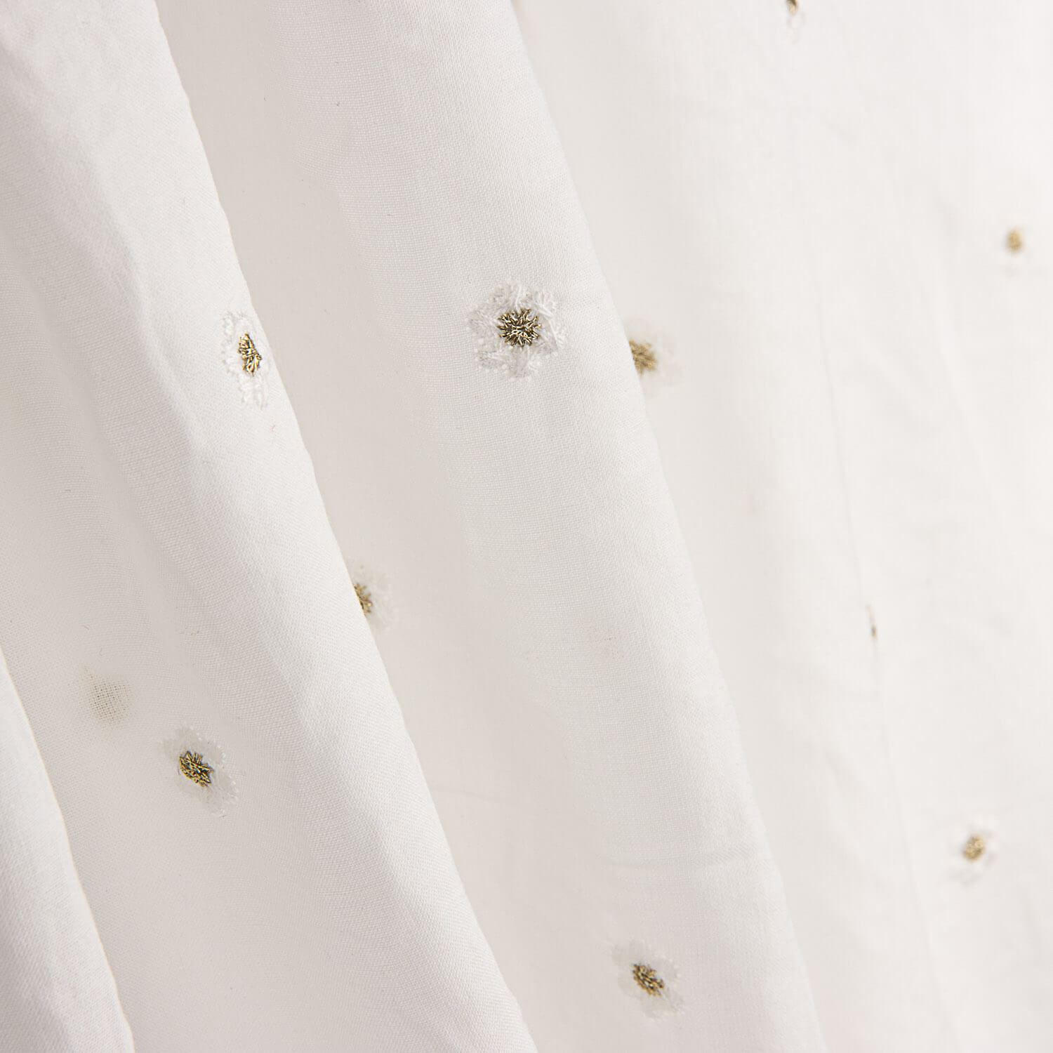 Voile de coton blanc avec broderie florale et lurex doré - Ribes y Casals