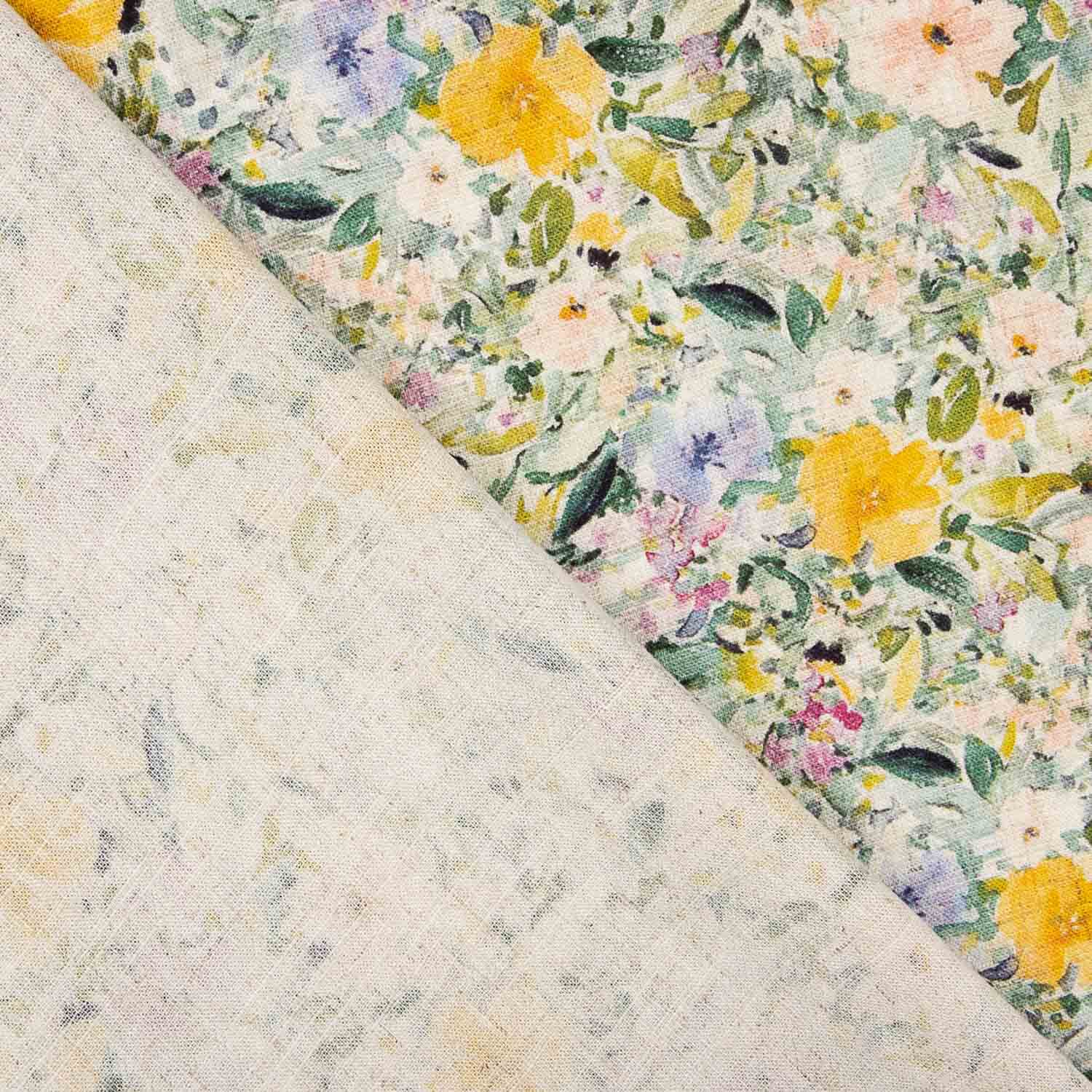 Crêpe de lin et viscose imprimé floral jaune - Ribes y Casals