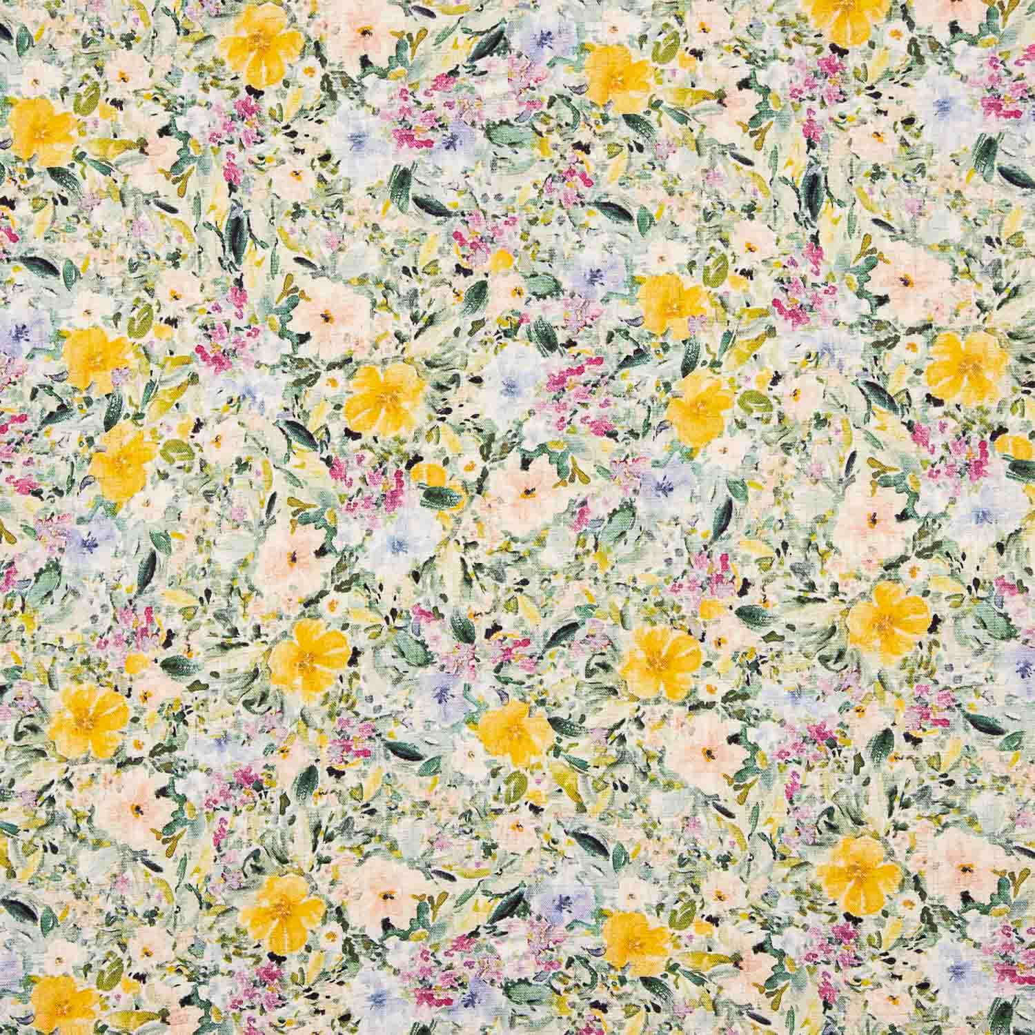 Crêpe de lin et viscose imprimé floral jaune - Ribes y Casals