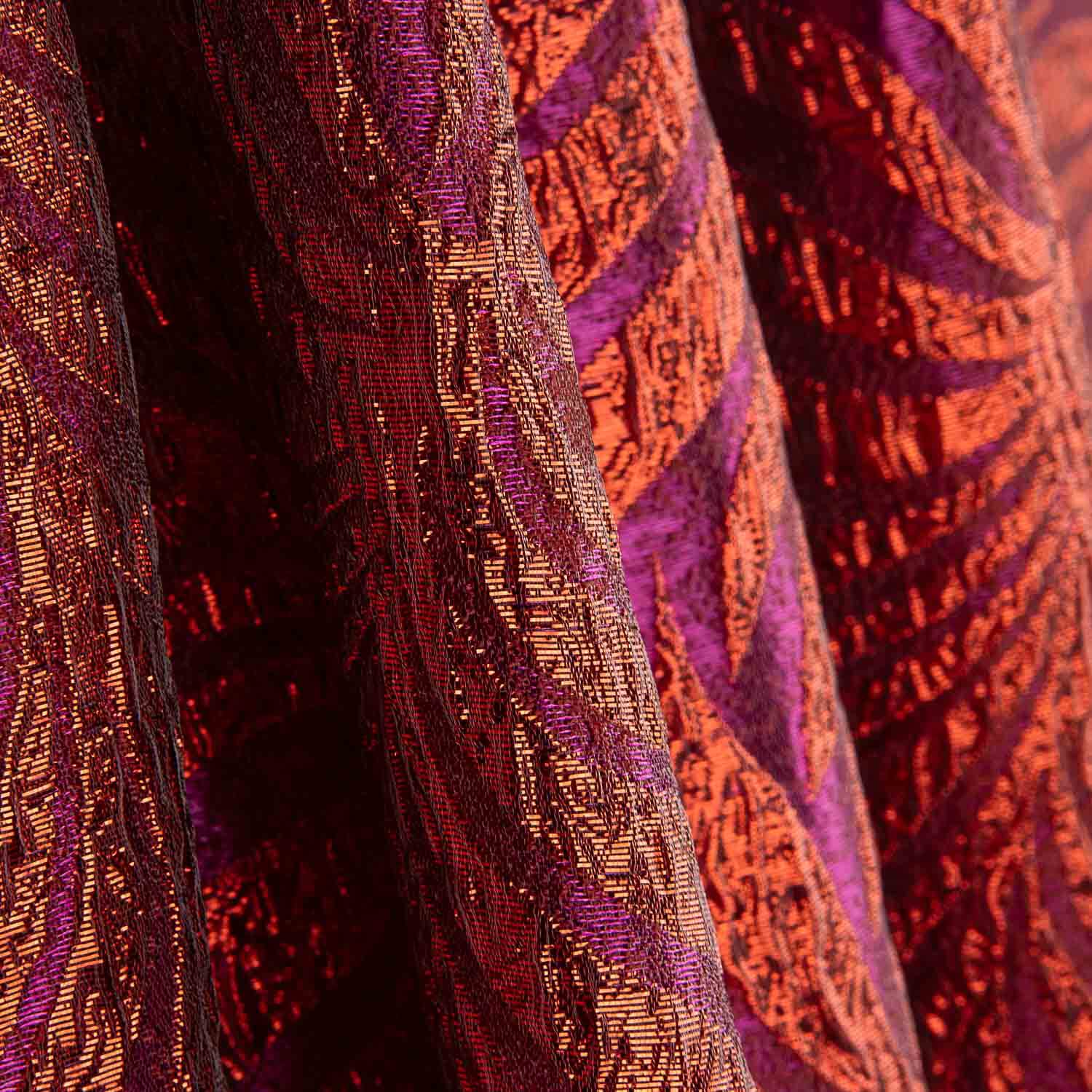 Brokat Lurex Feuilles Violet et Rouge - Ribes y Casals
