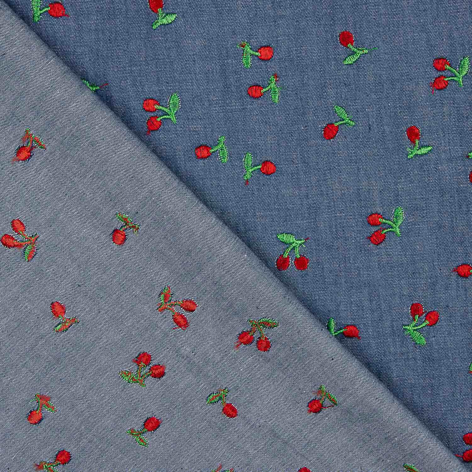 Chambray coton brodé cerises - Ribes y Casals