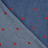 Denim en coton brodé de cœurs rouges - Ribes y Casals