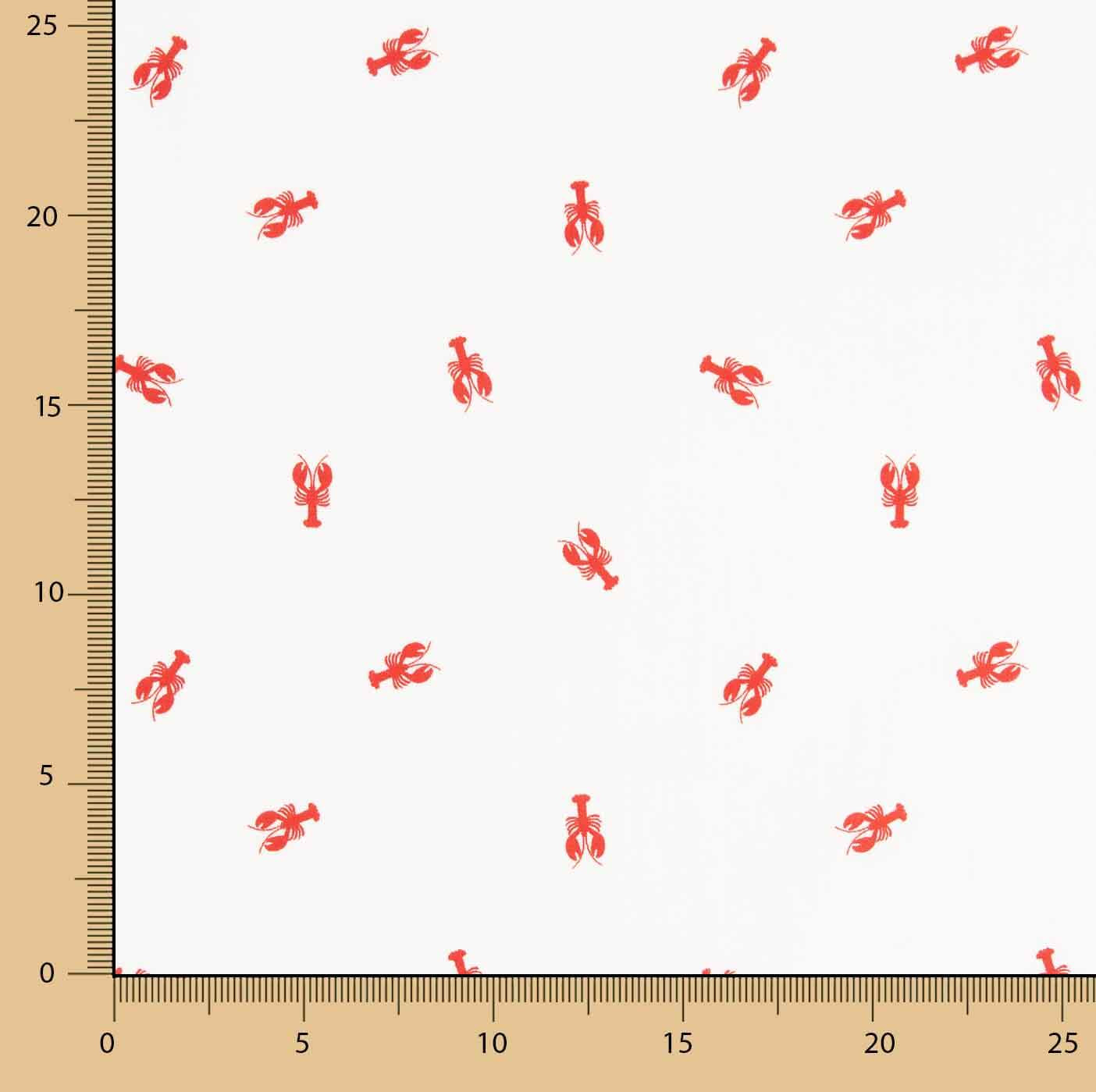 Popeline de coton imprimée langoustes rouges - Ribes y Casals