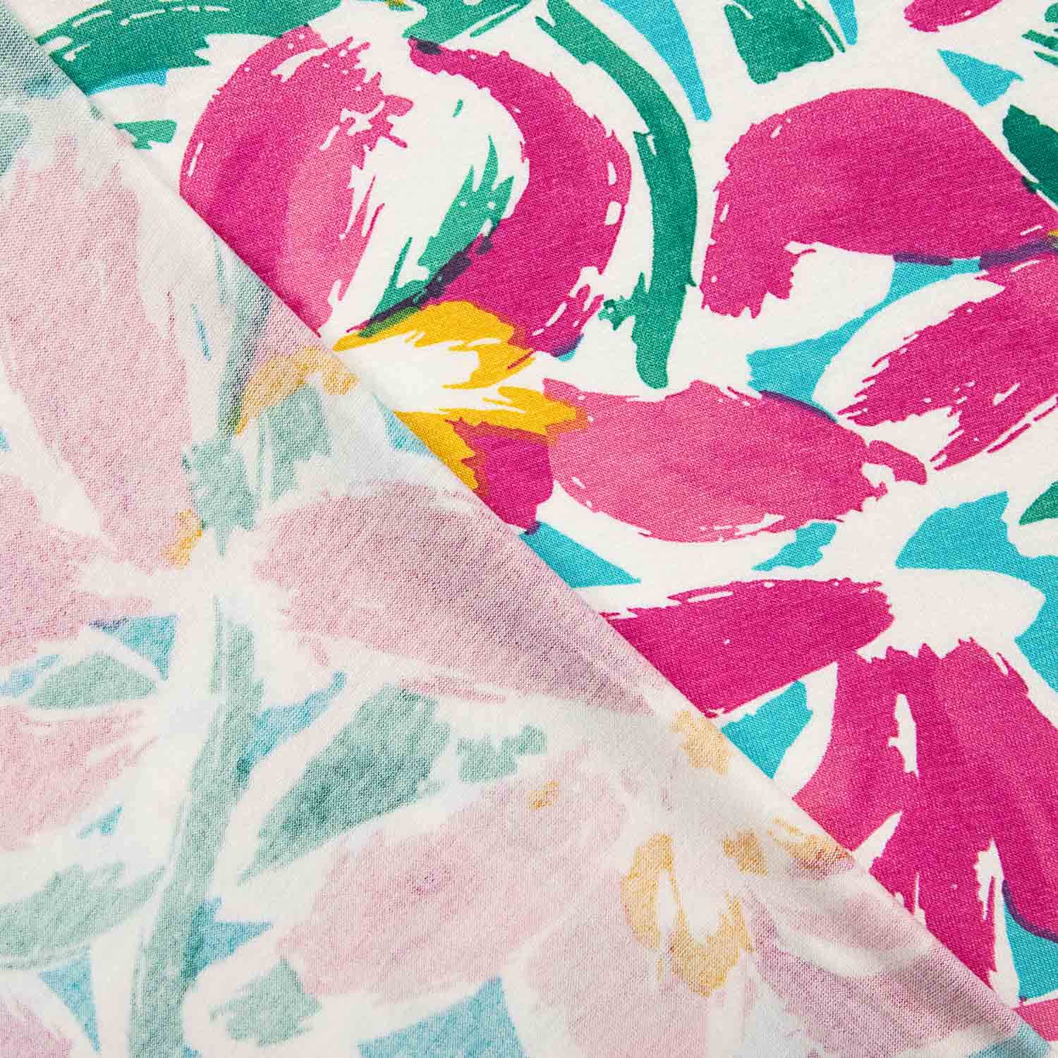 Tricot viscose floral tropical turquoise - Ribes y Casals