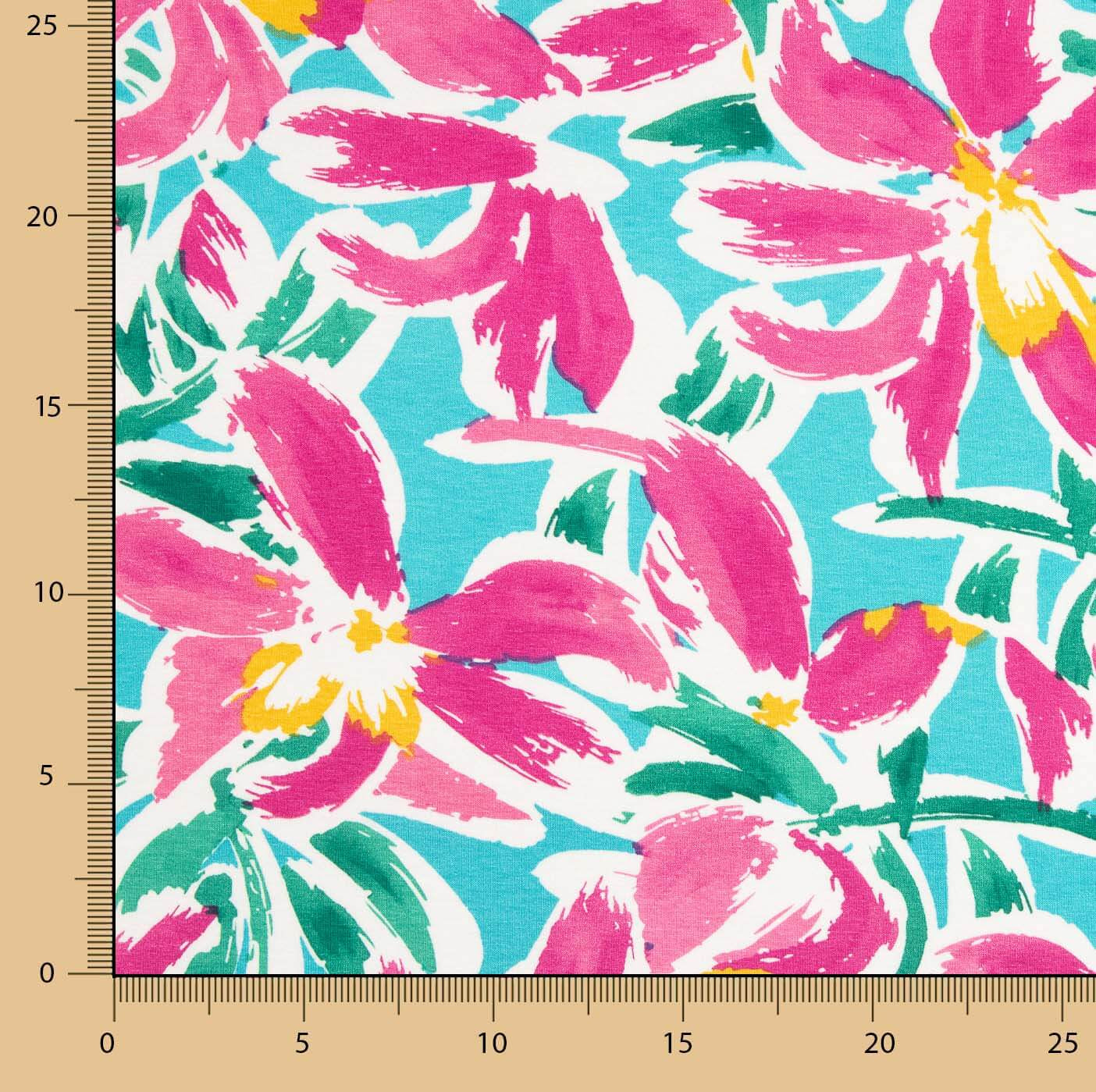 Tricot viscose floral tropical turquoise - Ribes y Casals