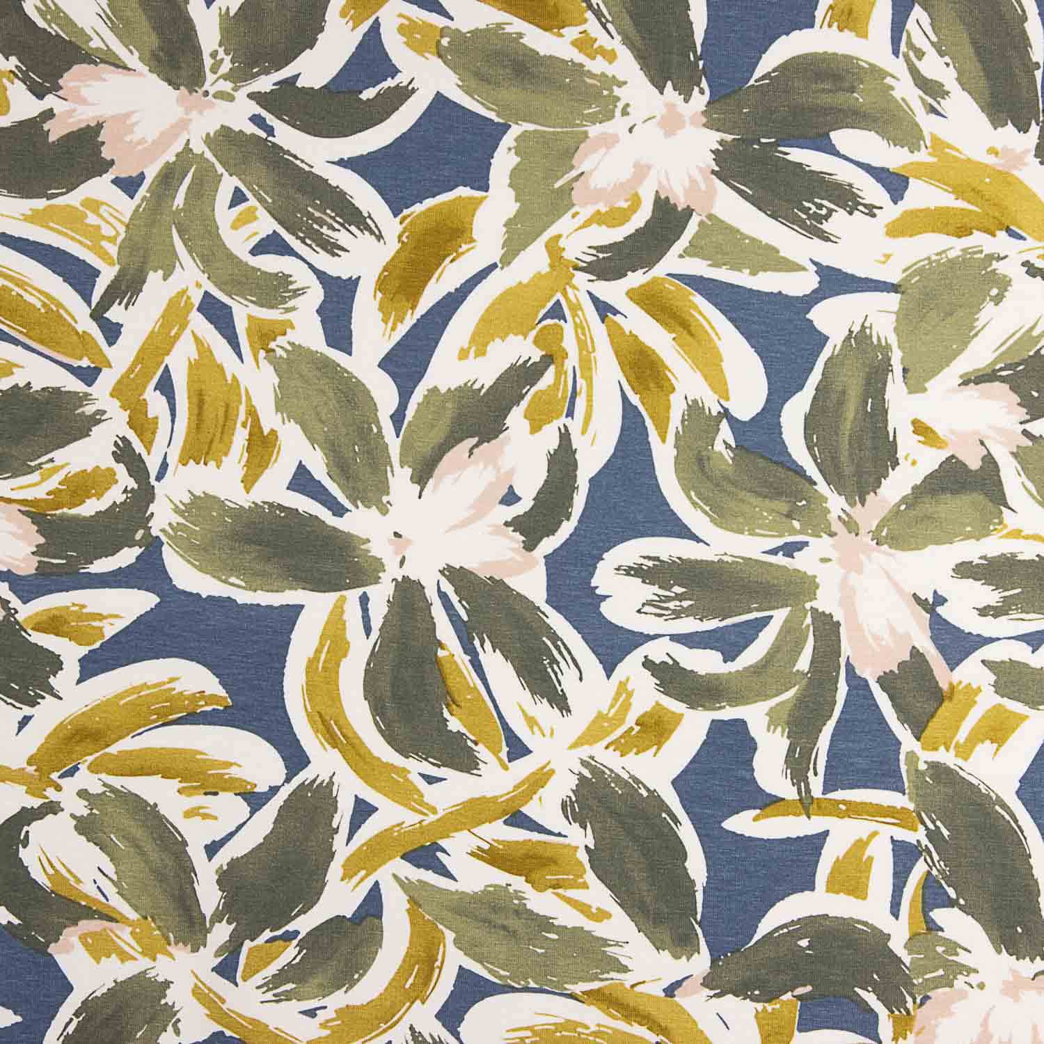 Maille de viscose imprimée floral bleu et moutarde - Ribes y Casals