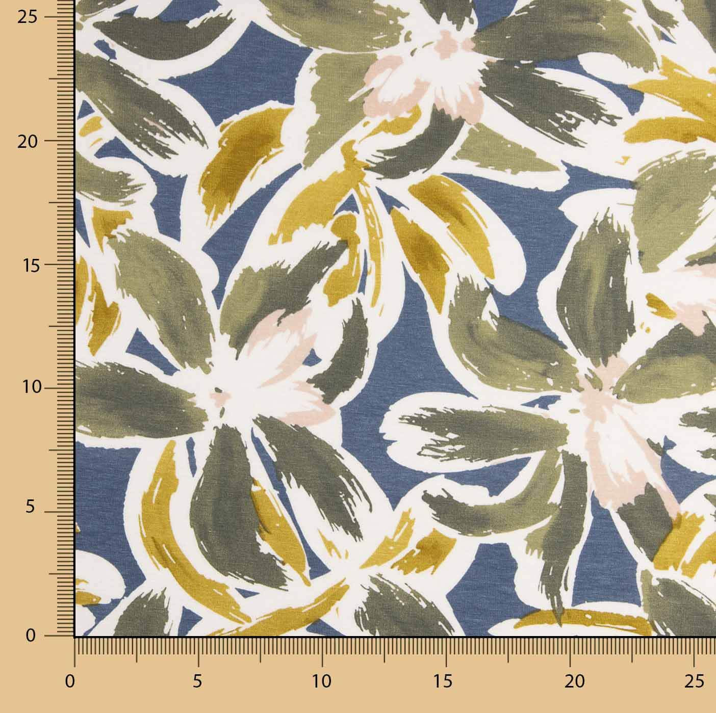 Maille de viscose imprimée floral bleu et moutarde - Ribes y Casals