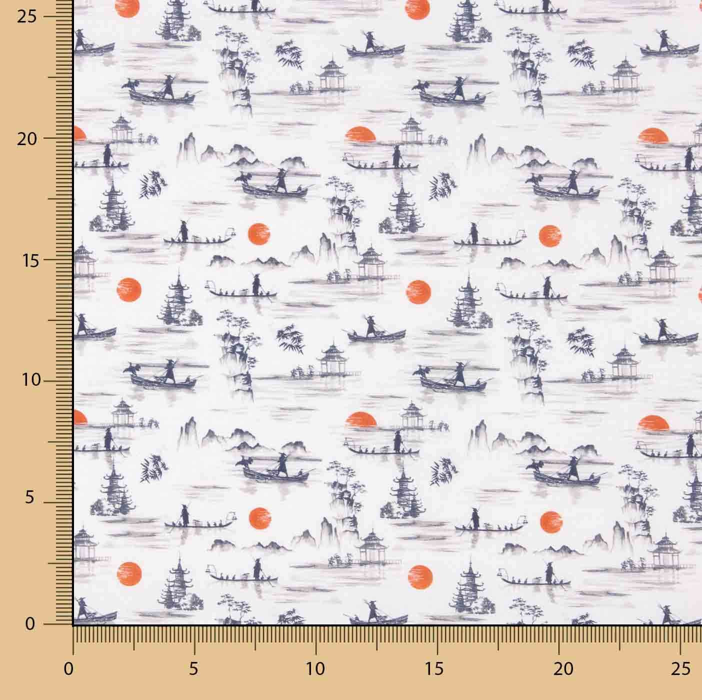 Percale imprimée Yong Rouge - Ribes y Casals