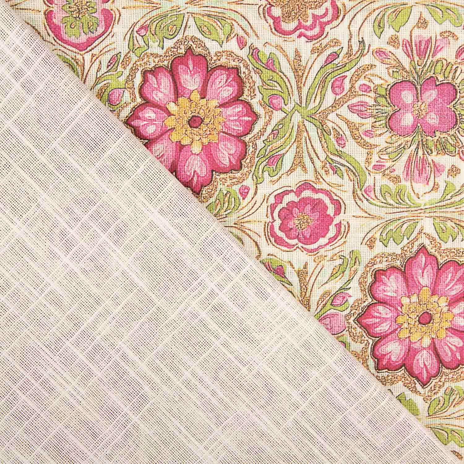 Toile de coton Fleurs roses Fond vert - Ribes y Casals