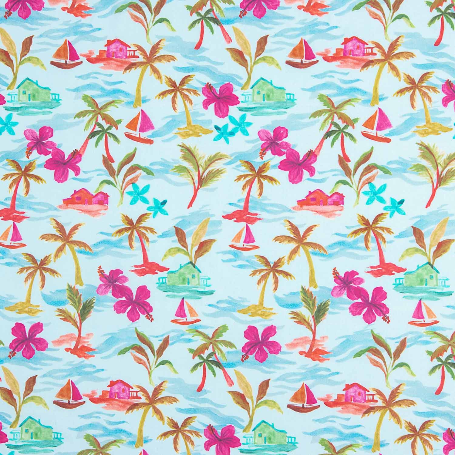 Popeline de coton Aloha Paradise Turquoise - Ribes y Casals