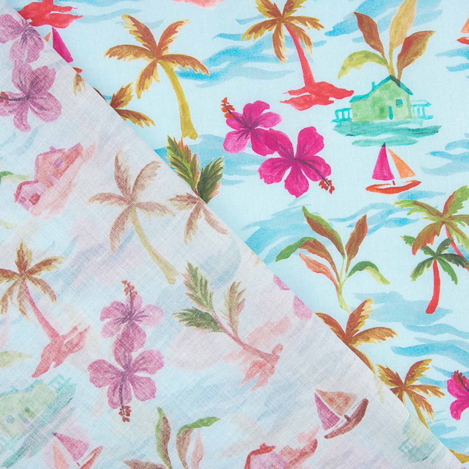 Popeline de coton Aloha Paradise Turquoise - Ribes y Casals
