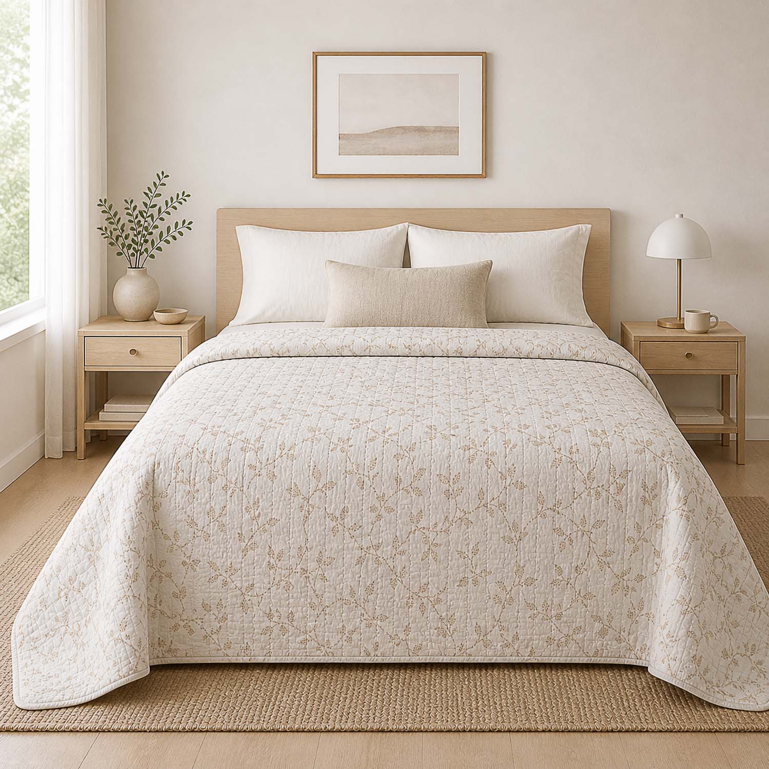 Jacquard d'intérieur réversible Feuilles Beige - Ribes y Casals
