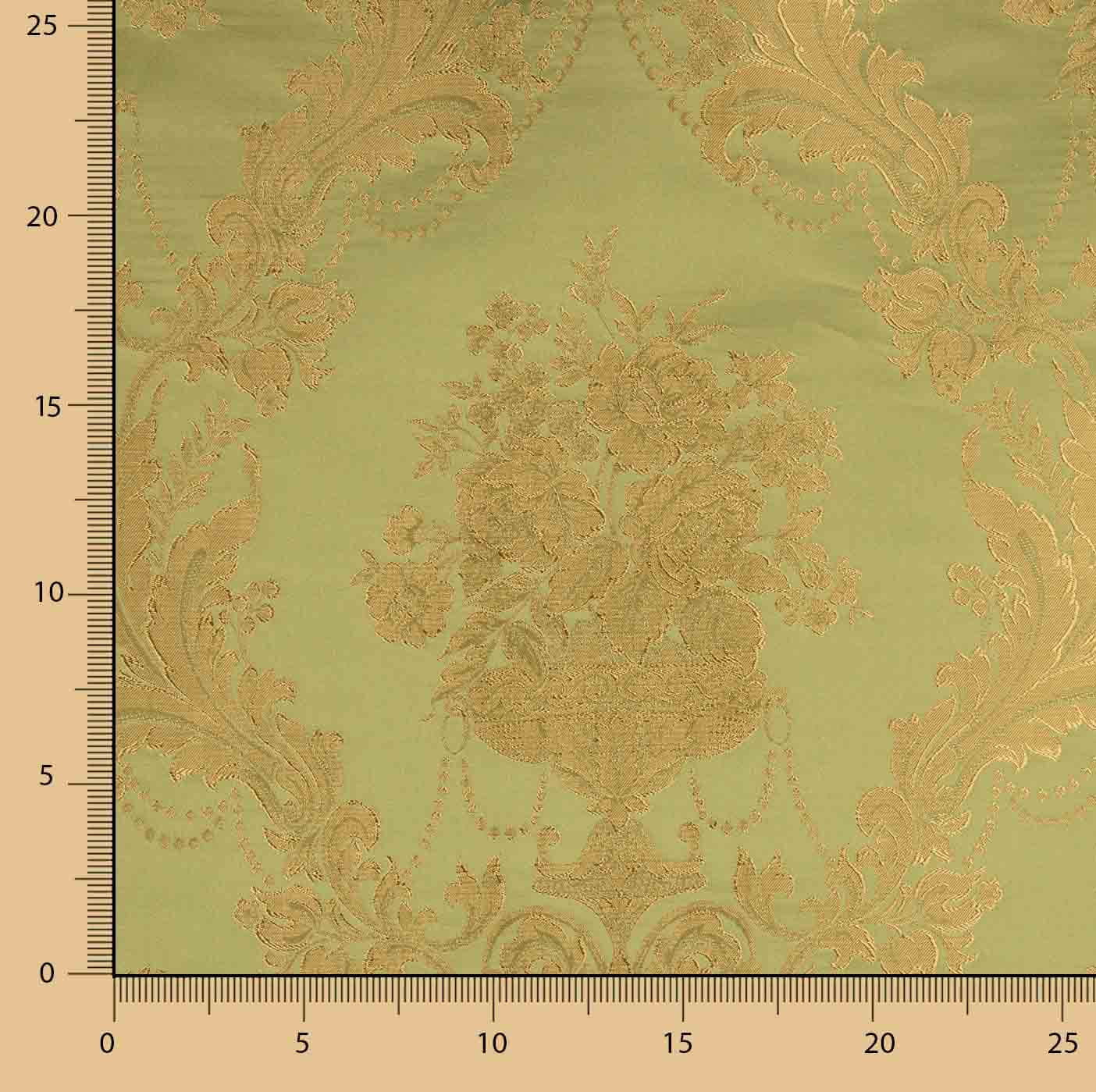 Jacquard imprimé floral classique vert et doré - Ribes y Casals